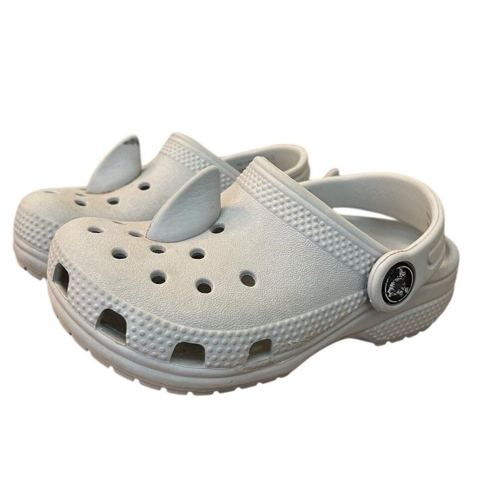 Crocs Size C 8 Gray I Am Shark Shoes Summer Fun Beach Slip On Back Strap